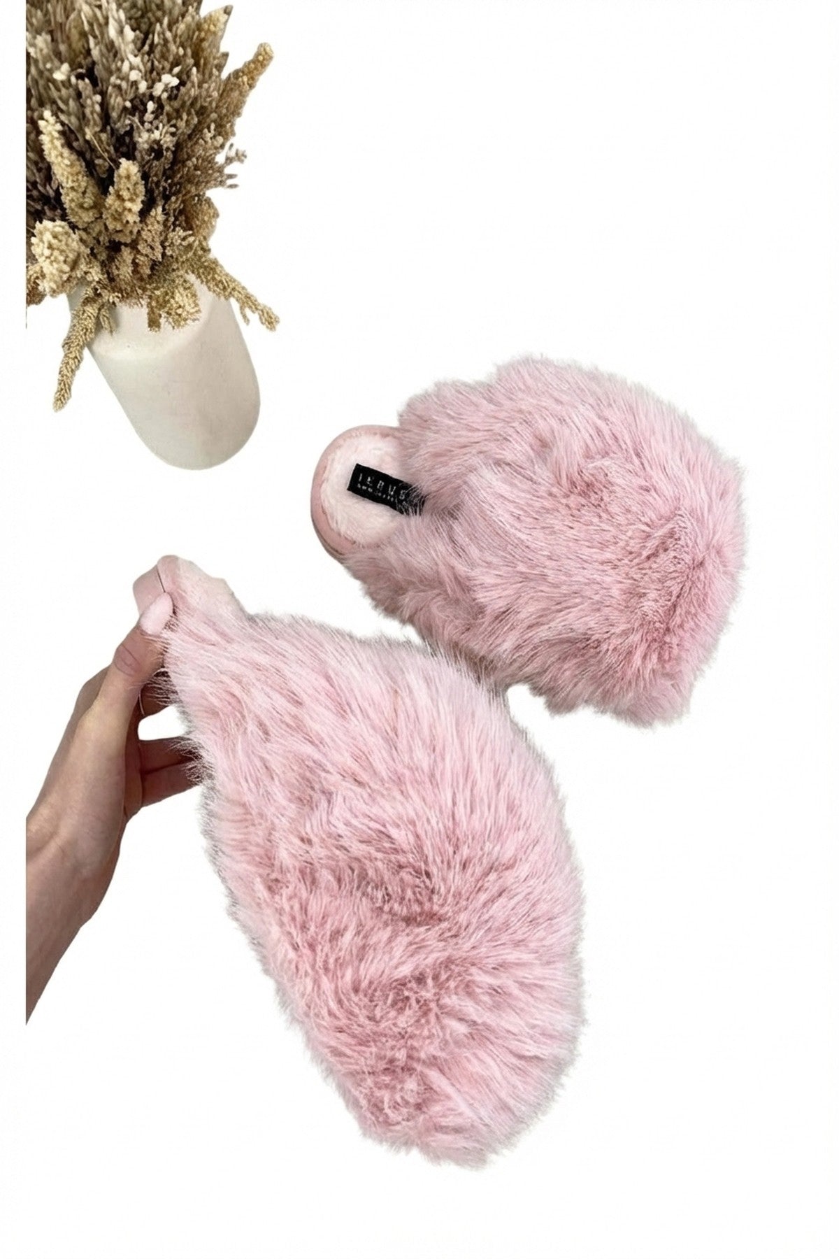 Nadia Fluffy Faux Fur Slippers - Pink