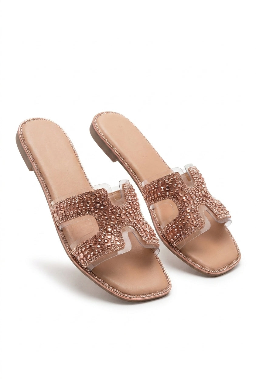 Aisley Gem Embellished Slip-on Flat Sandals - Pink