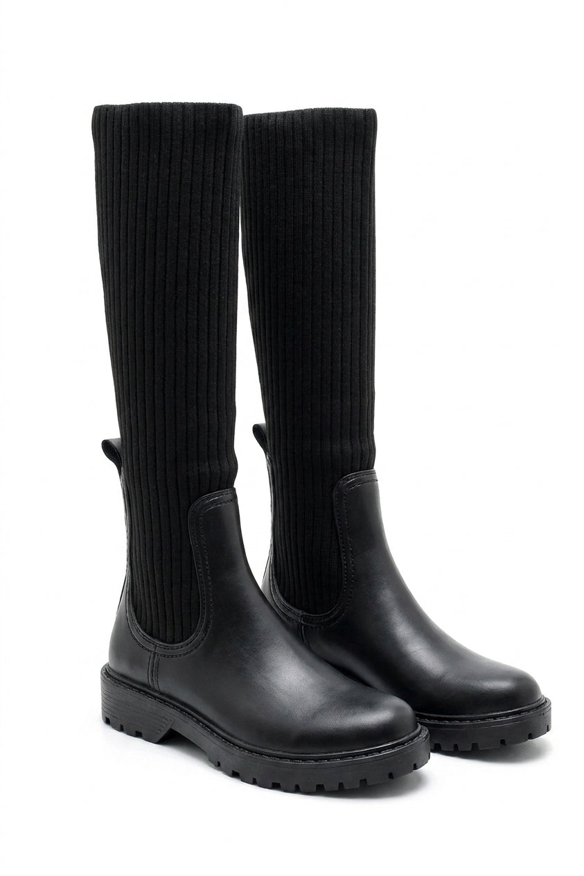 Lucille High Sock Platform Boots - Black_wb