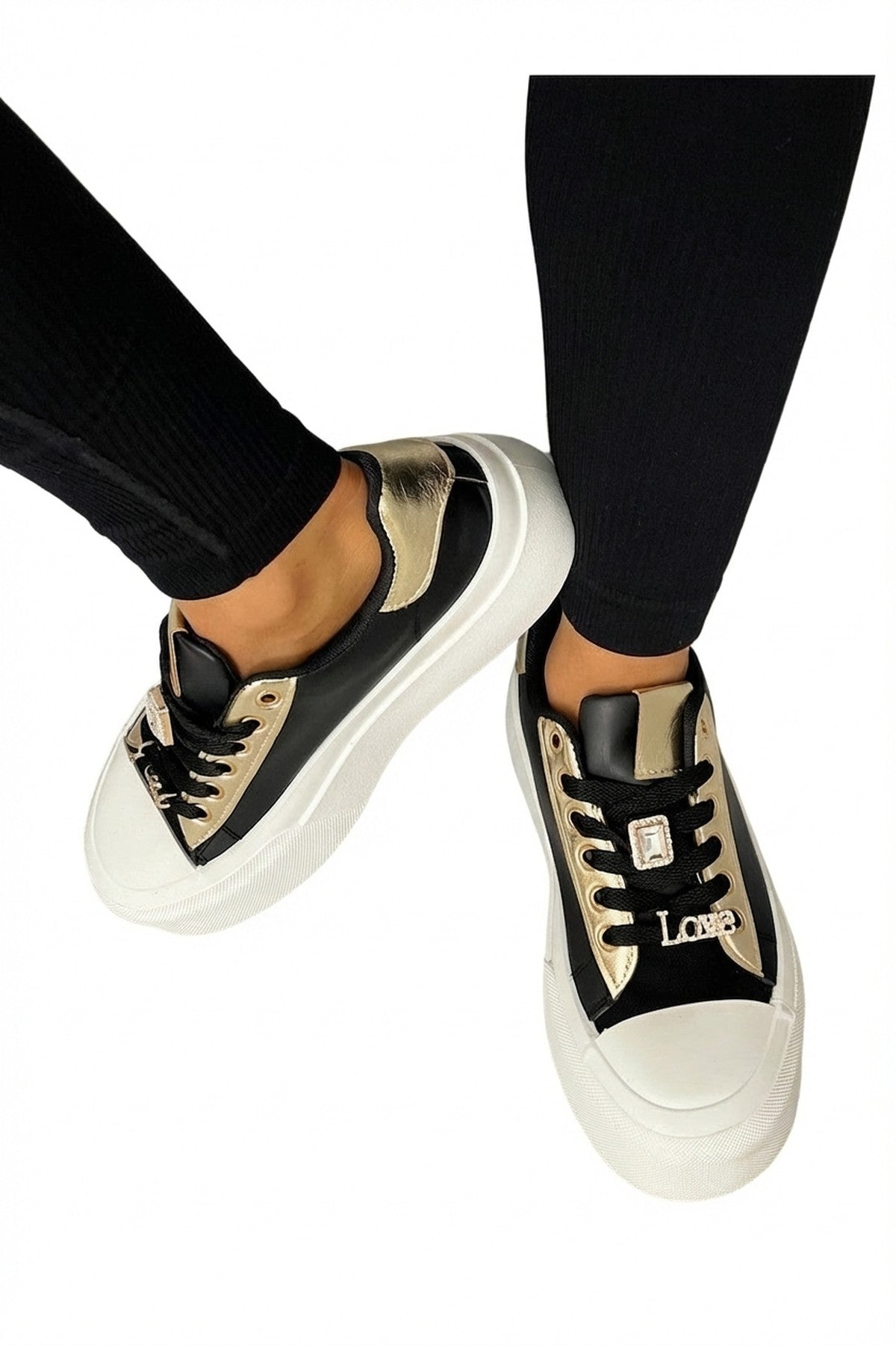 Angelah Lace Up Love Platform Trainers - Black