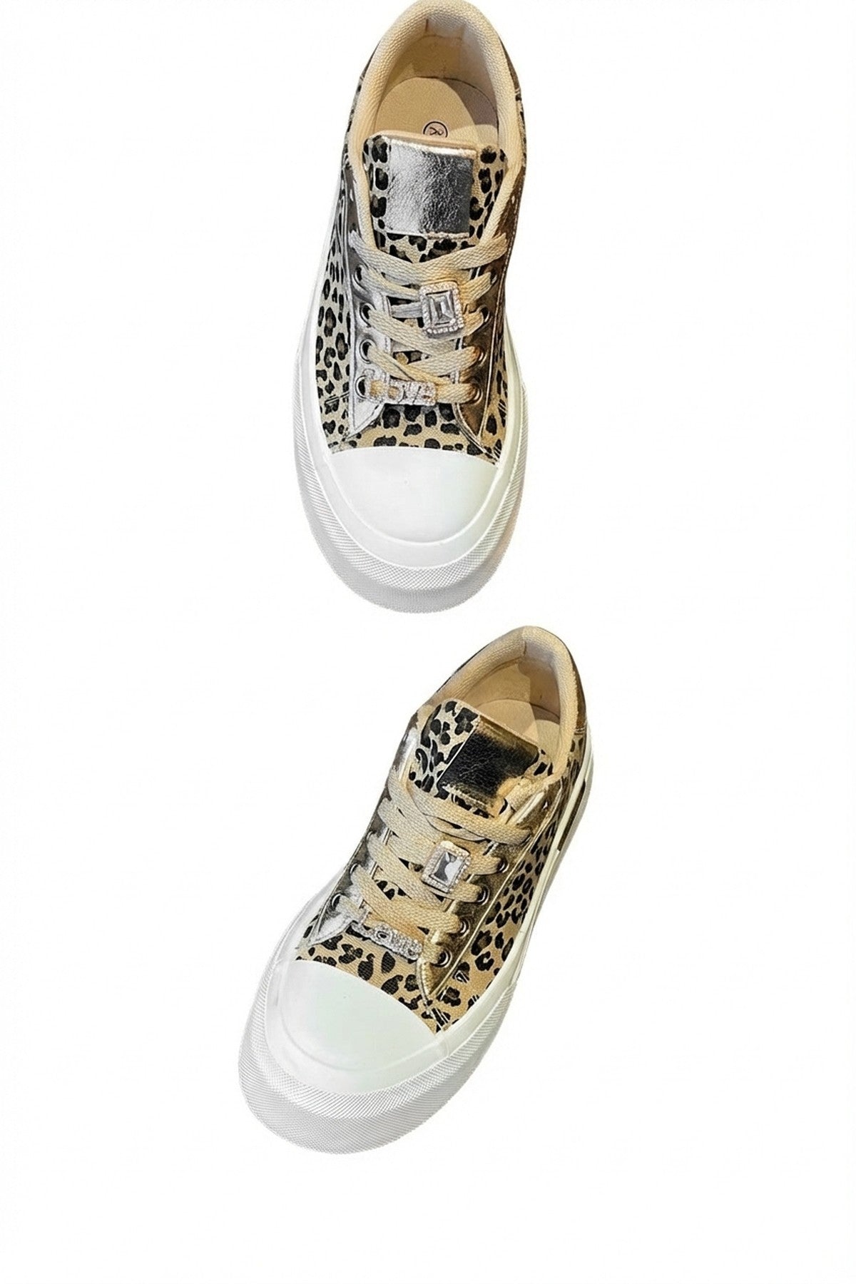 Angelah Lace Up Love Platform Trainers - Leopard