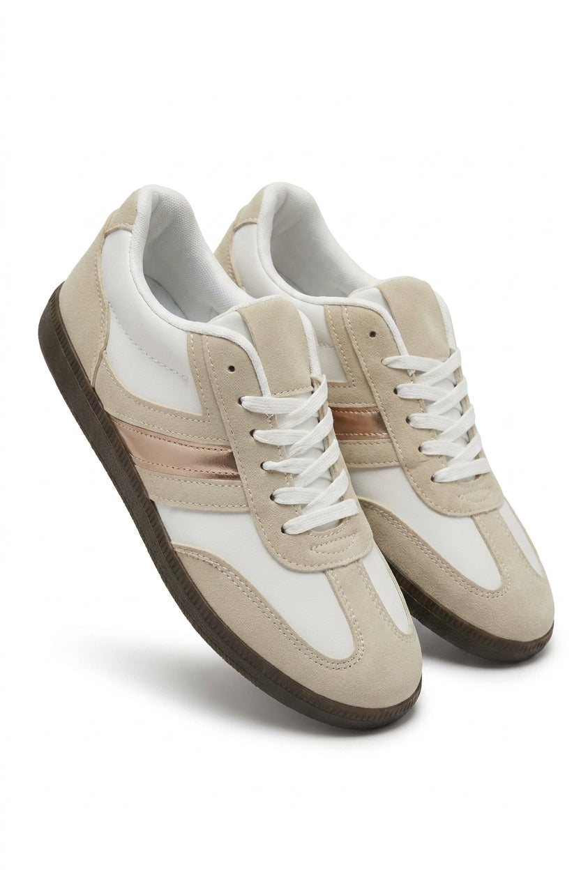 Aliyah Lace Up Stripe Platform Trainers - White