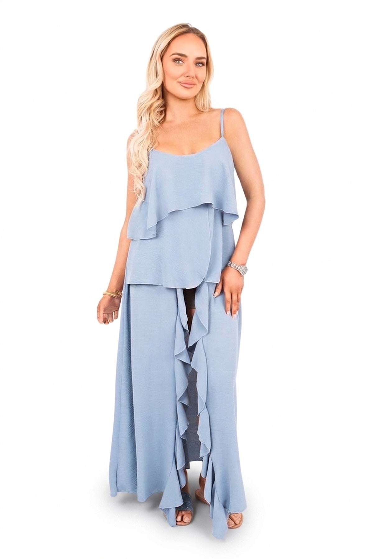 Nayeli Layered Cami Top With Asymmetric Hem - Denim_wb