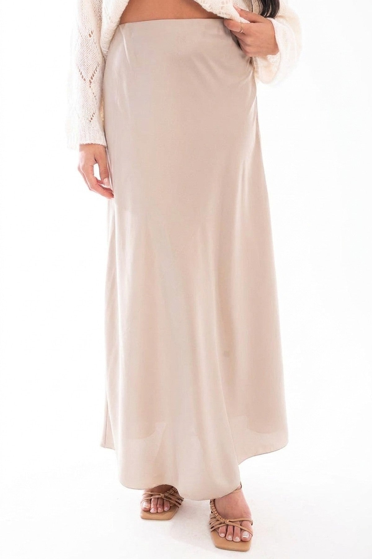 Estella Lightweight High Waisted Maxi Skirt - Beige