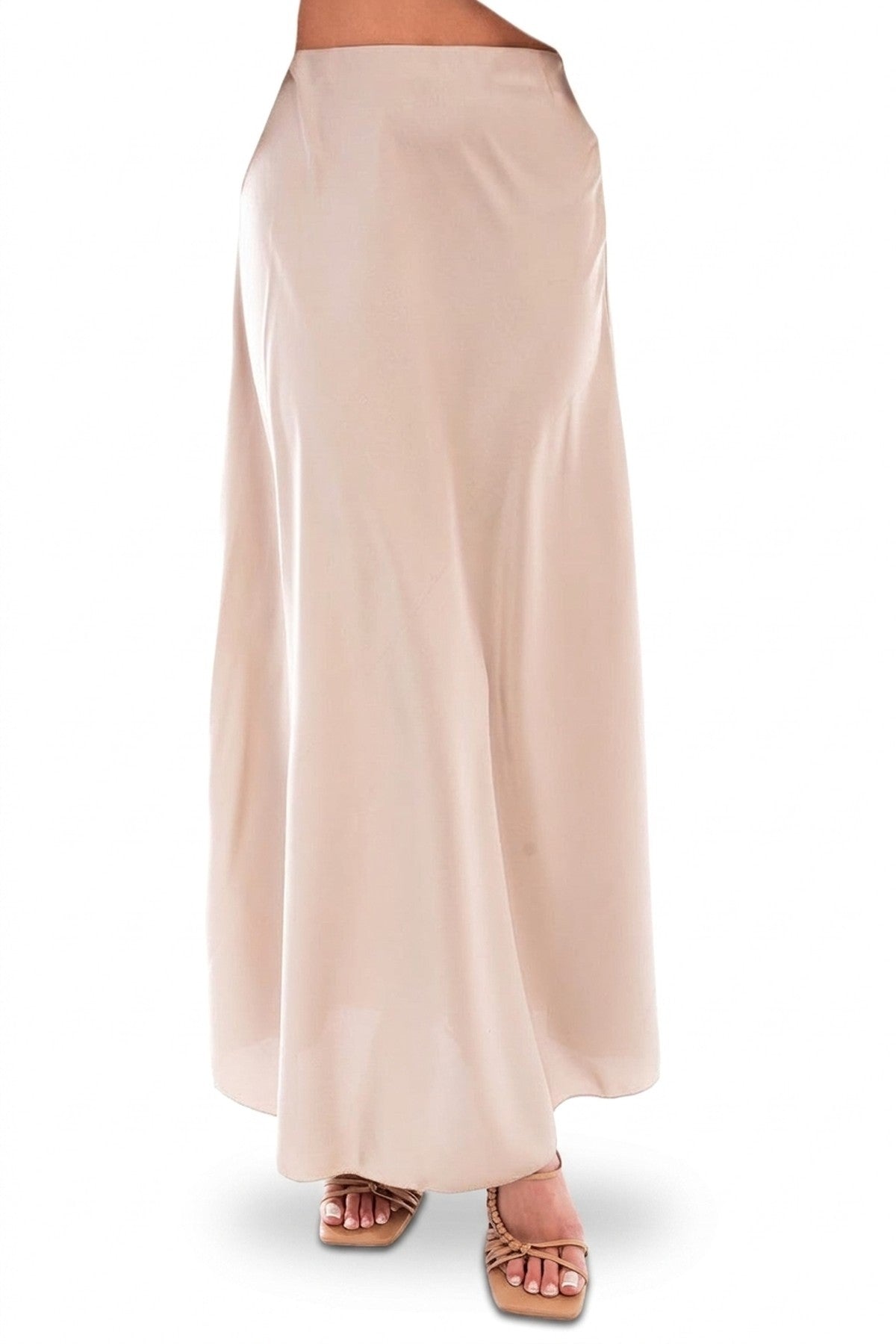 Estella Lightweight High Waisted Maxi Skirt - Beige_wb