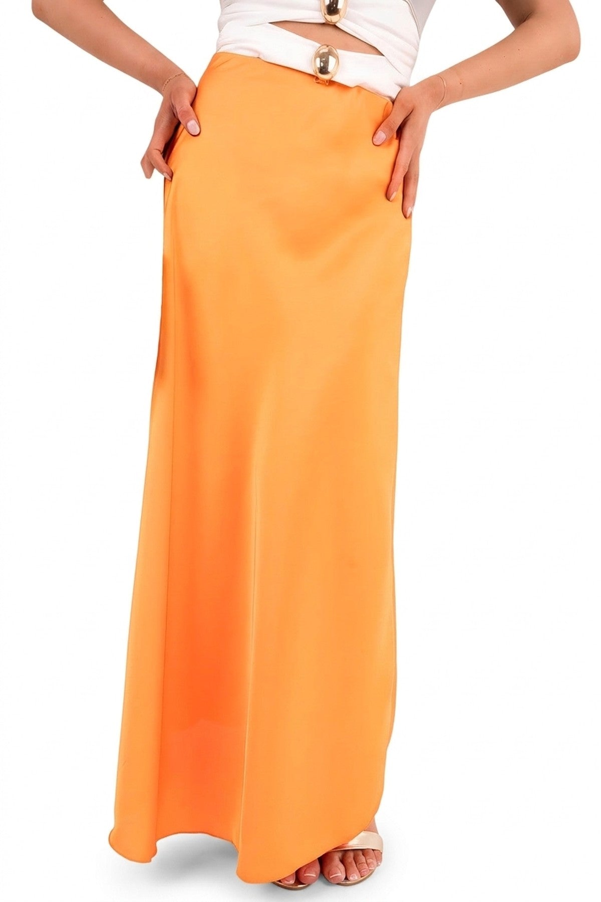 Estella Lightweight High Waisted Maxi Skirt - Orange