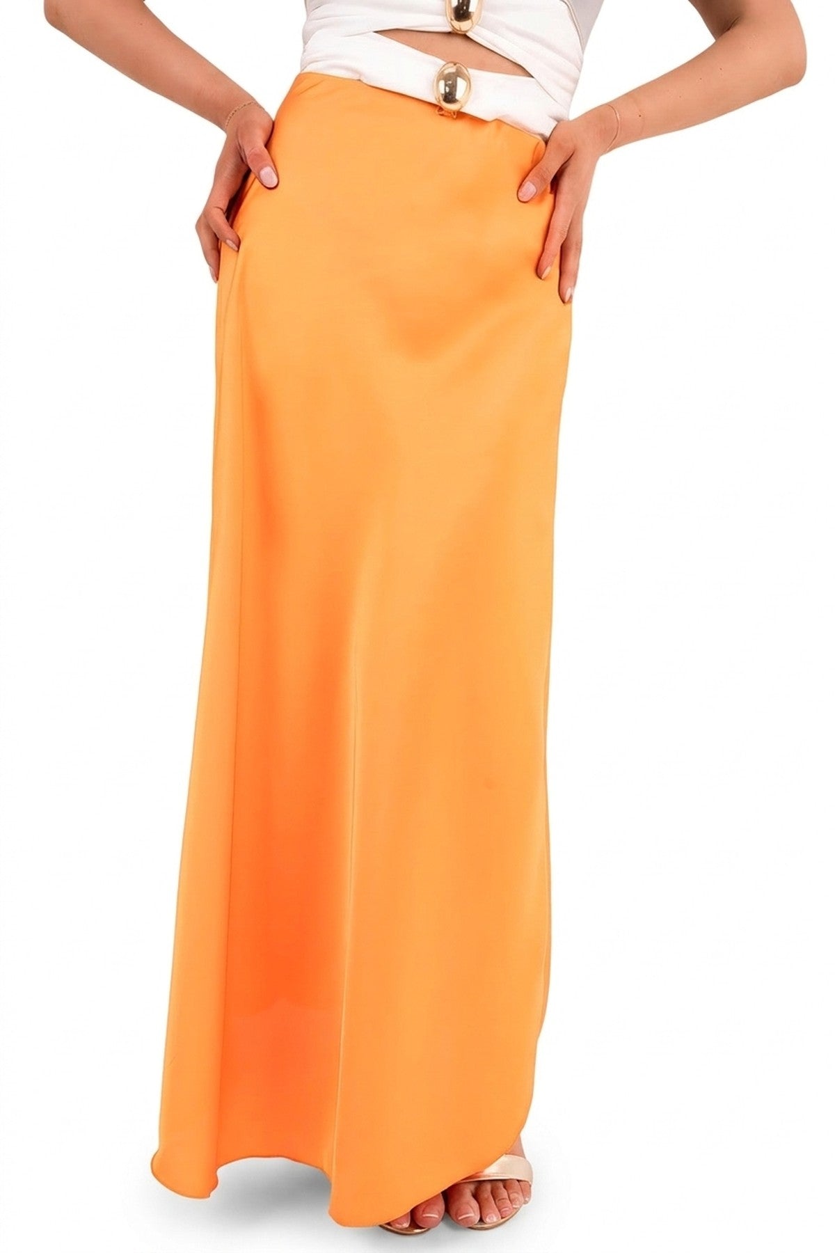 Estella Lightweight High Waisted Maxi Skirt - Orange_wb