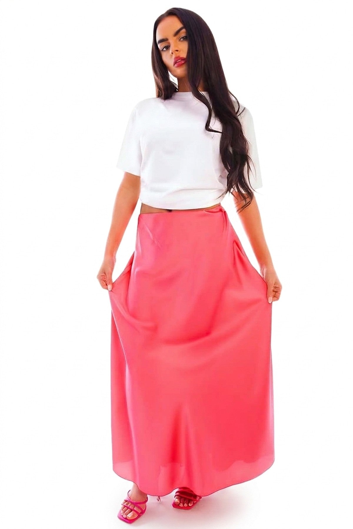 Estella Lightweight High Waisted Maxi Skirt - Pink_wb
