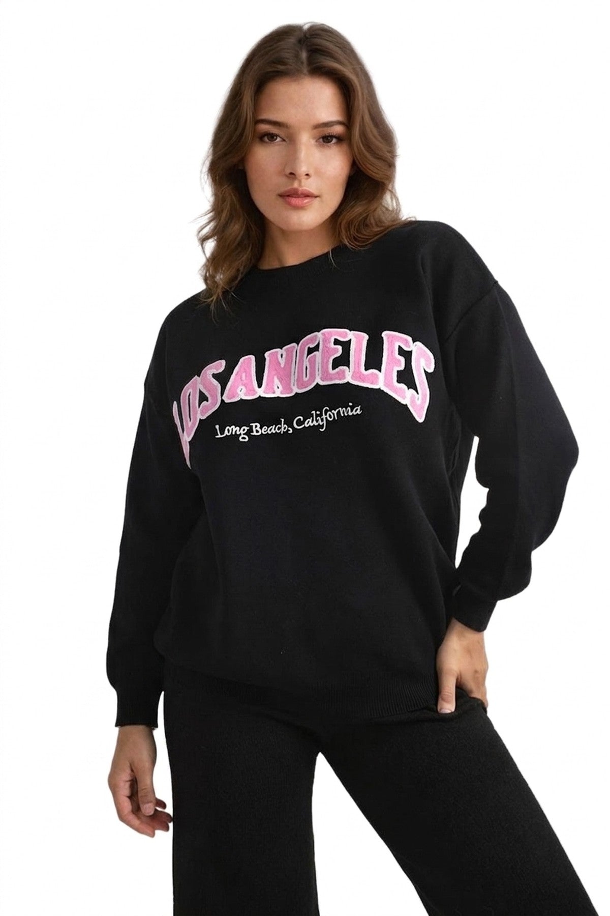 Dorothy Los Angeles Graphic Long Sleeve Knitted Jumper - Black_wb