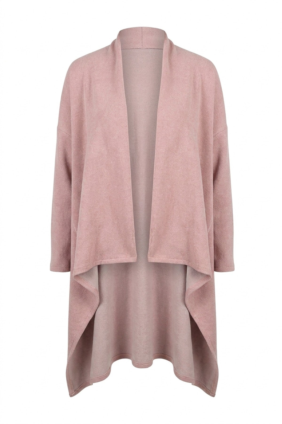 Lydia Open Front Long Back Knitted Cardigan - Pink_wb