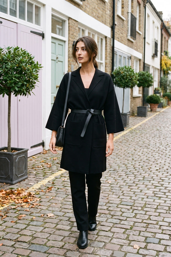 Cheryl Open Front Longline Knitted Cardigan With Front Pockets - Black