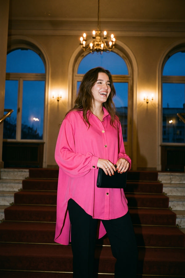 Sienna Oversized Collared Button Down Top - Fuschia