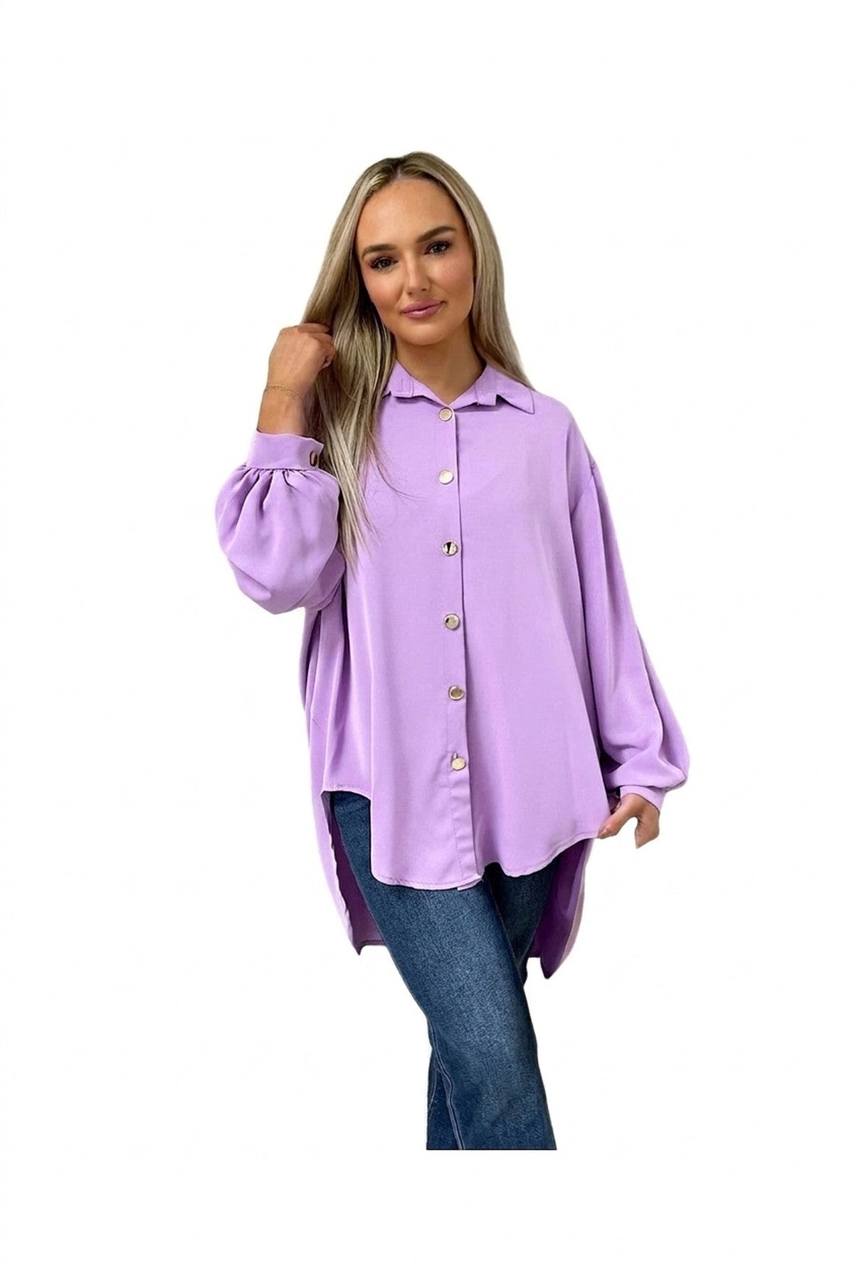 Sienna Oversized Collared Button Down Top - Lilac_wb