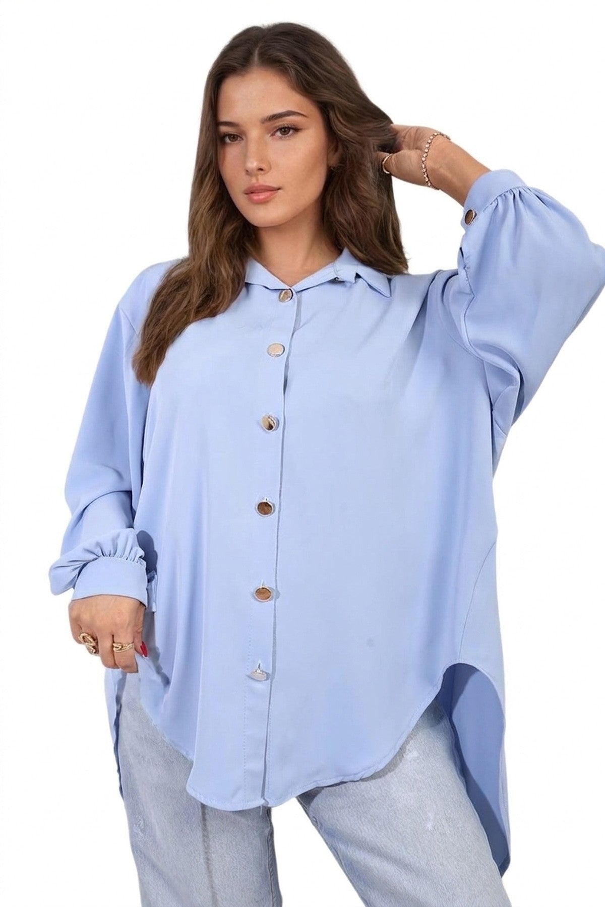 Sienna Oversized Collared Button Down Top - Sky Blue_wb