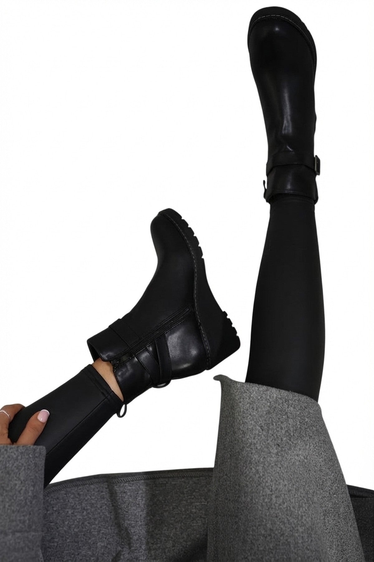 Isabel Side Zip Low Wedge Chelsea Ankle Boots - Black