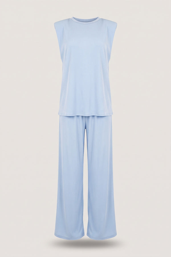 Liliane Sleeveless Relaxed Fit Top And Wide Leg Trouser Co-ord Set - Sky Blue