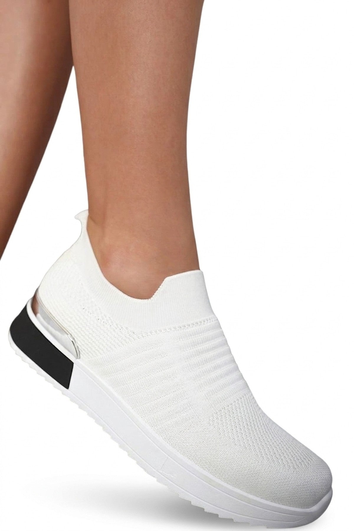 Bethany Slip On Sock Wedge Trainers - White_wb