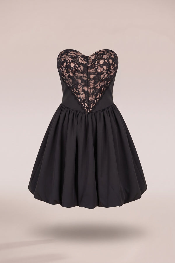 Leah Strapless Heart-shaped Lace Mini Dress - Black