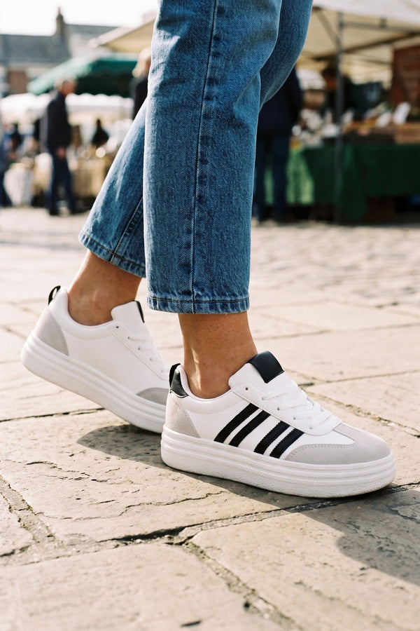 Annie Striped Lace Up Trainers - Black