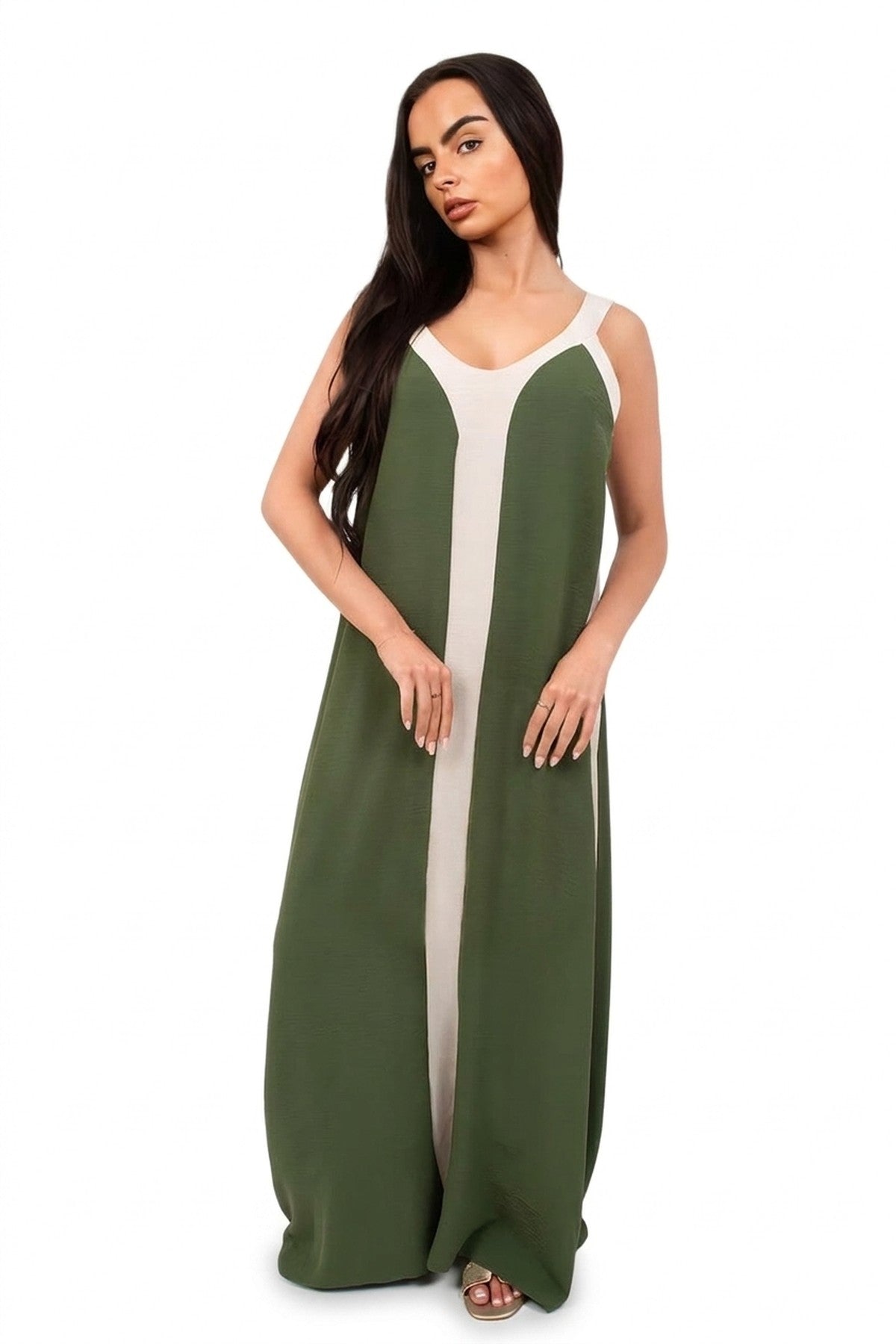 Bianca Two-tone Sleeveless Cami Maxi Dress - Beige