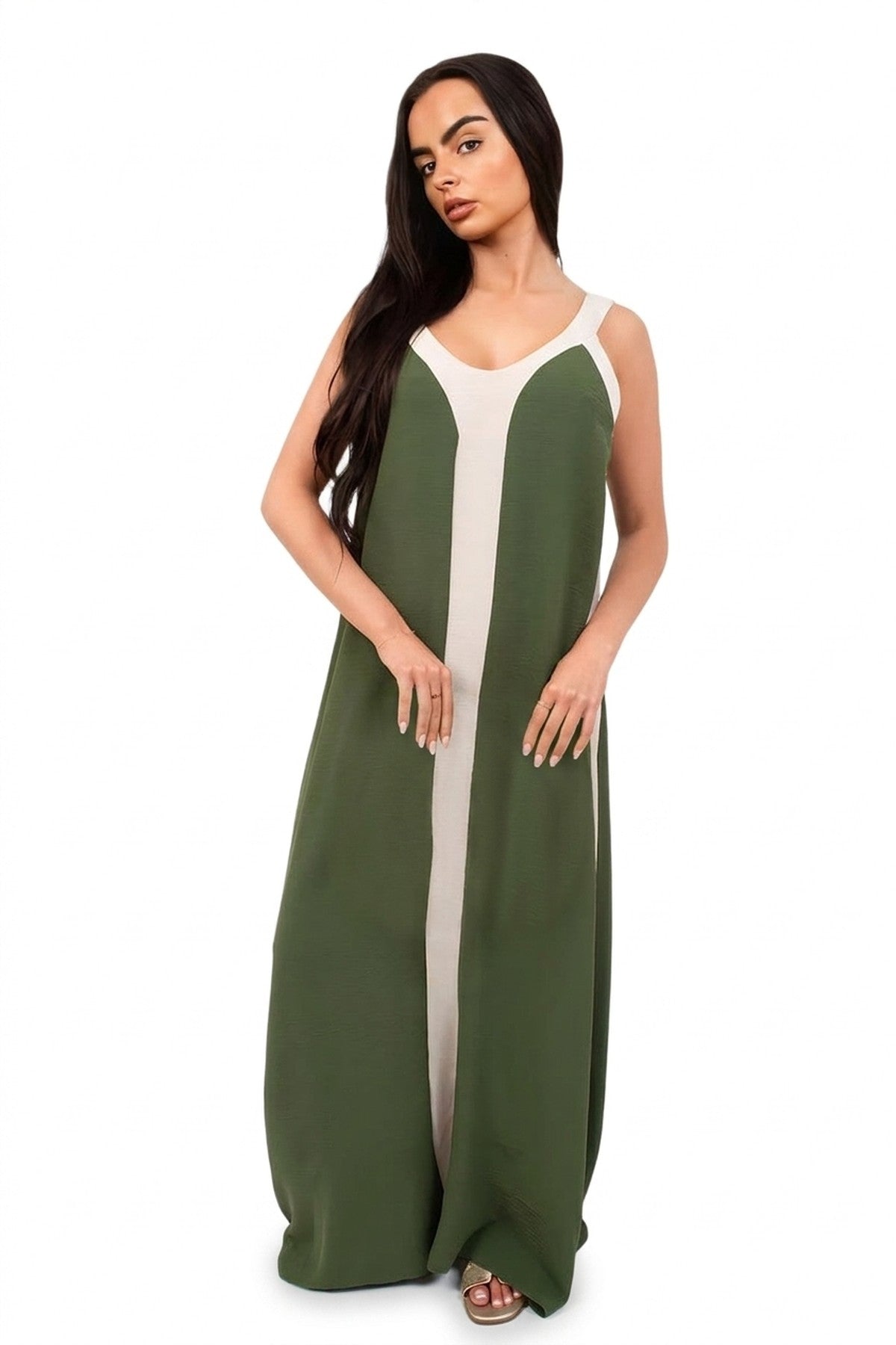 Bianca Two-tone Sleeveless Cami Maxi Dress - Beige_wb