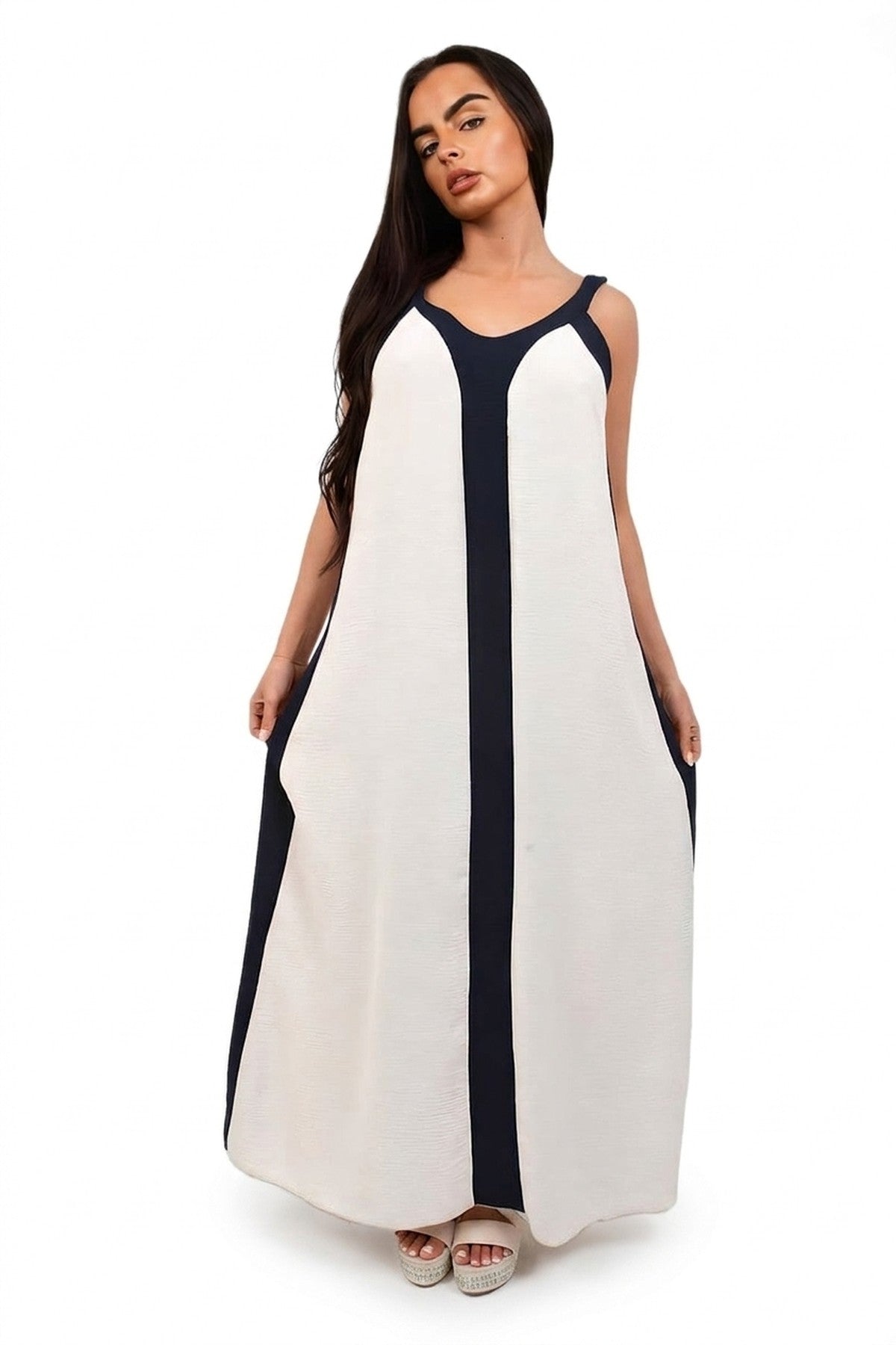 Bianca Two-tone Sleeveless Cami Maxi Dress - Navy_wb