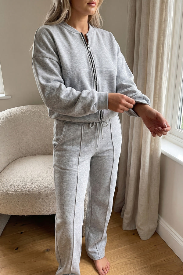Ashlee Zip Bomber Jacket And Trouser Co-ord Set - Grey