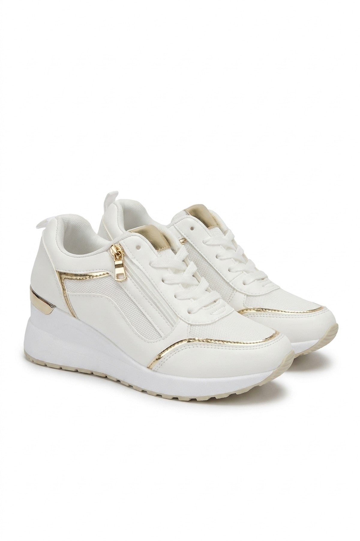 Elira Zip Side Mesh Panel Wedge Trainers - White