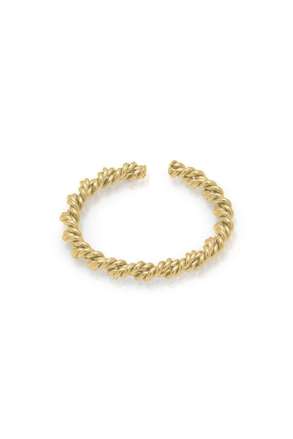 Ayla Twist Band Ring by ARIIRA, featuring a textured twisted rope design in gold, adjustable and perfect for any jewelry stack.