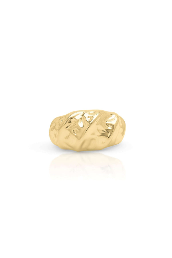 Mira Organic Texture Bold Ring by ARIIRA, featuring high-shine finish and natural folds, perfect for modern gold jewellery lovers.
