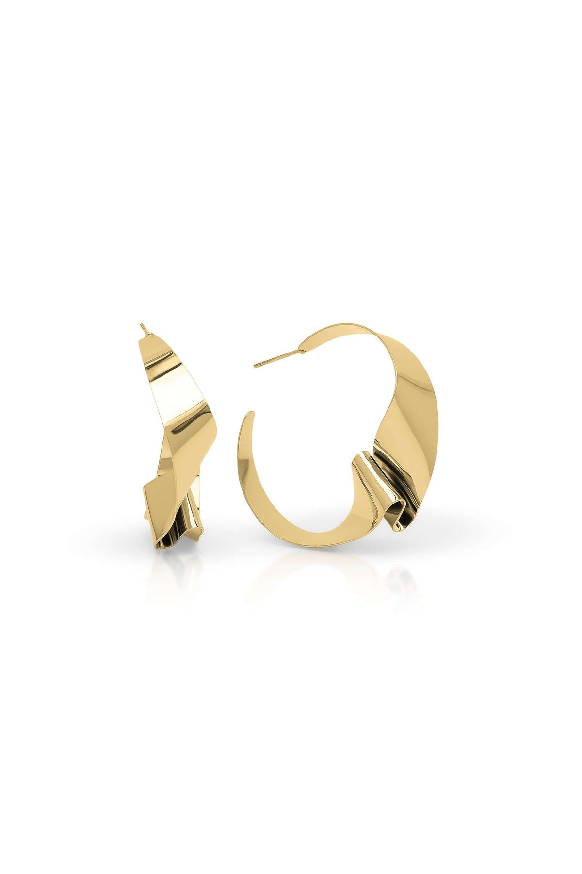Alma Folded Ribbon Hoop Earrings by ARIIRA, sculptural gold hoops with a sleek, lightweight design.