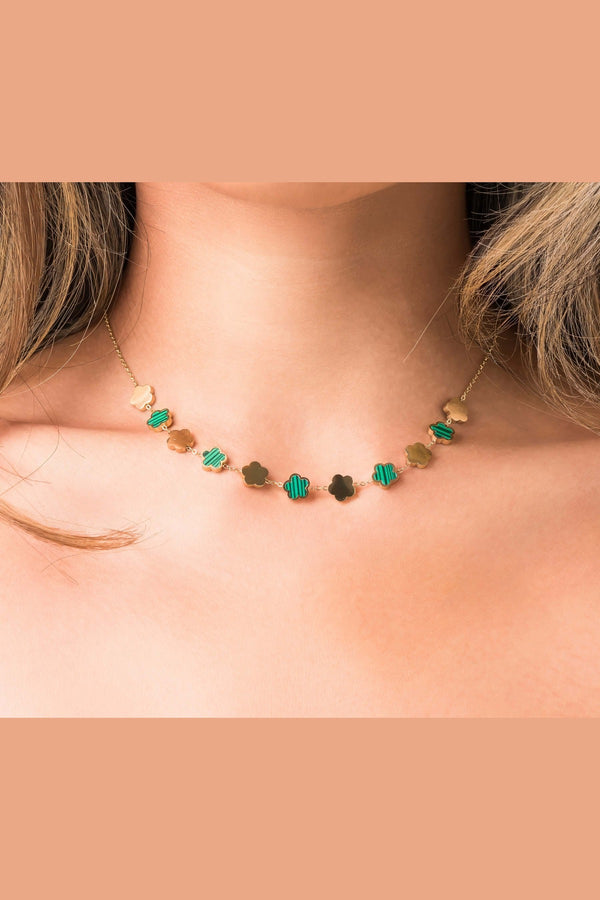 Soraya Enamel Clover Link Necklace - Green