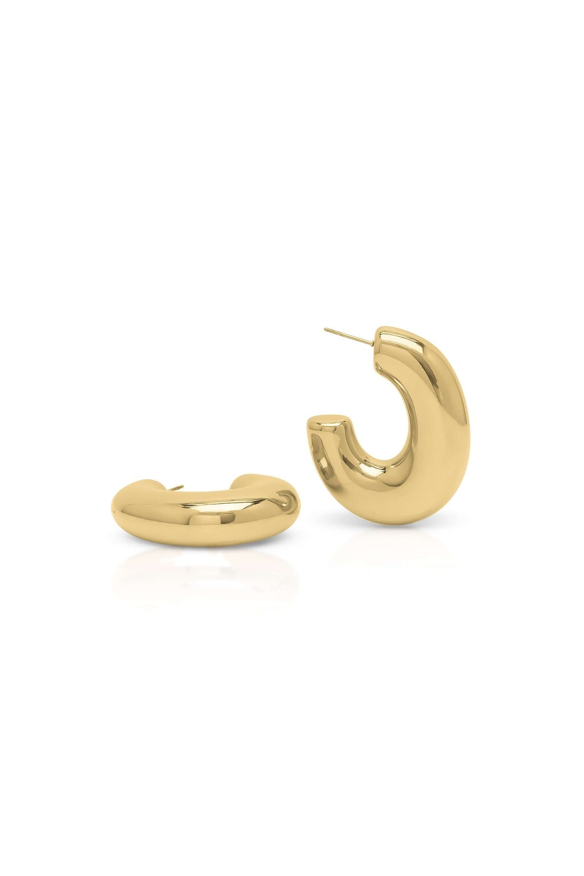 Rhea Sculpted Dome Hoop Earrings by ARIIRA in polished gold, showcasing a fluid, modern design.