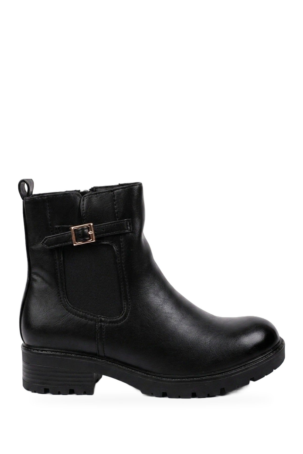 Ines Chunky Sole Buckle Chelsea Boots - Black