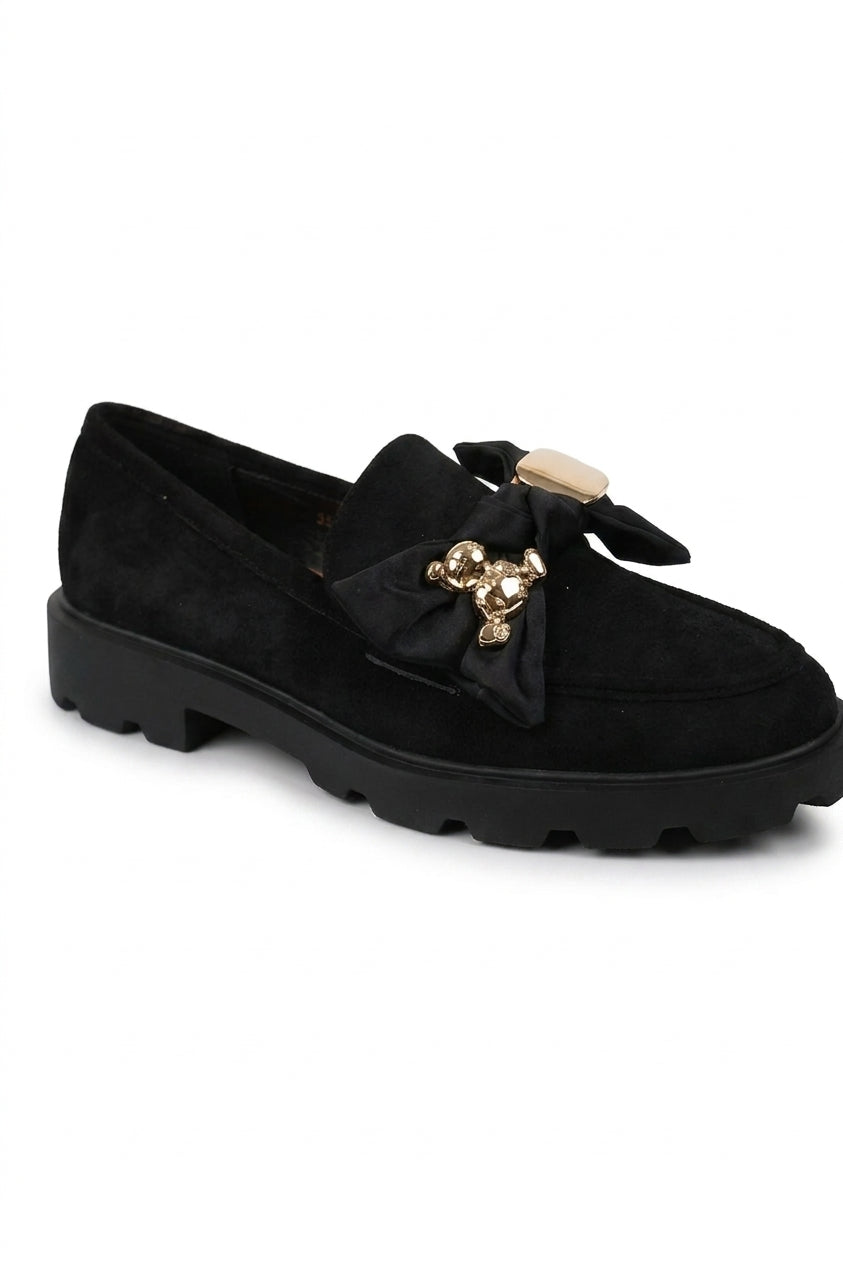 Ines Faux Suede Chunky Loafers - Black