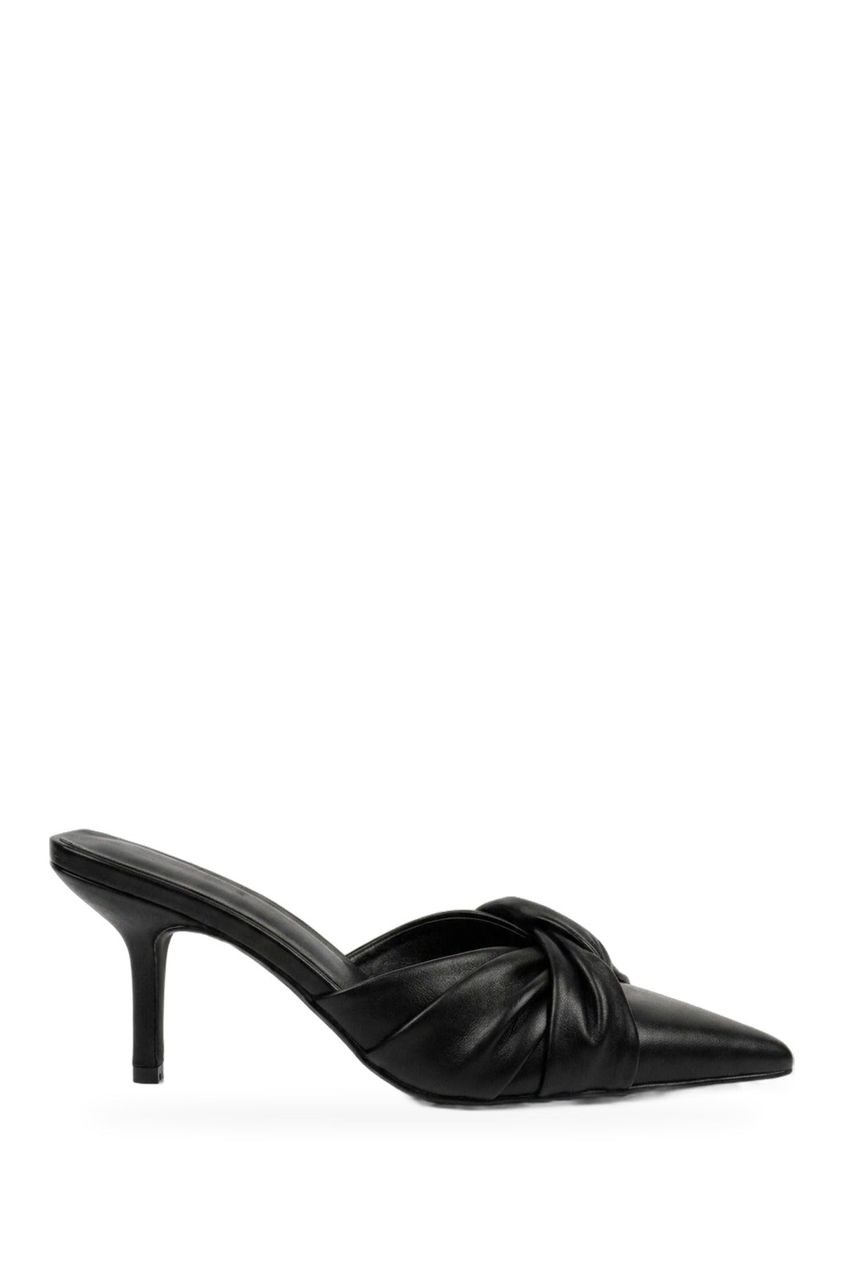 Ines Knotted Front Pointed Toe Kitten Heel - Black