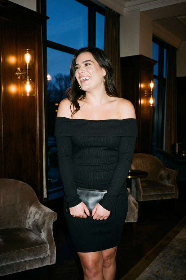 Isabella Off Shoulder Long Sleeve Bodycon Dress - Black