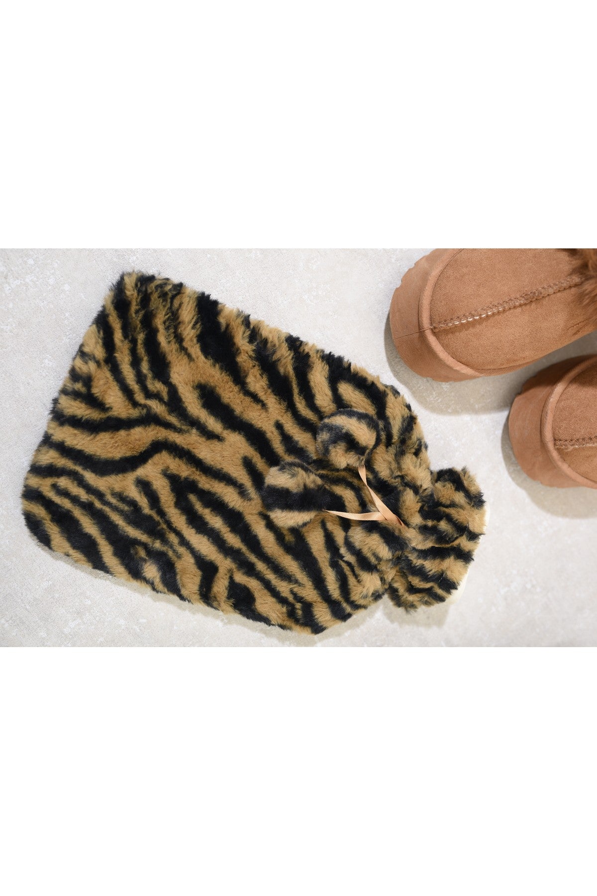 Ivy Faux Fur Hot Water Bottle - Brown/Black