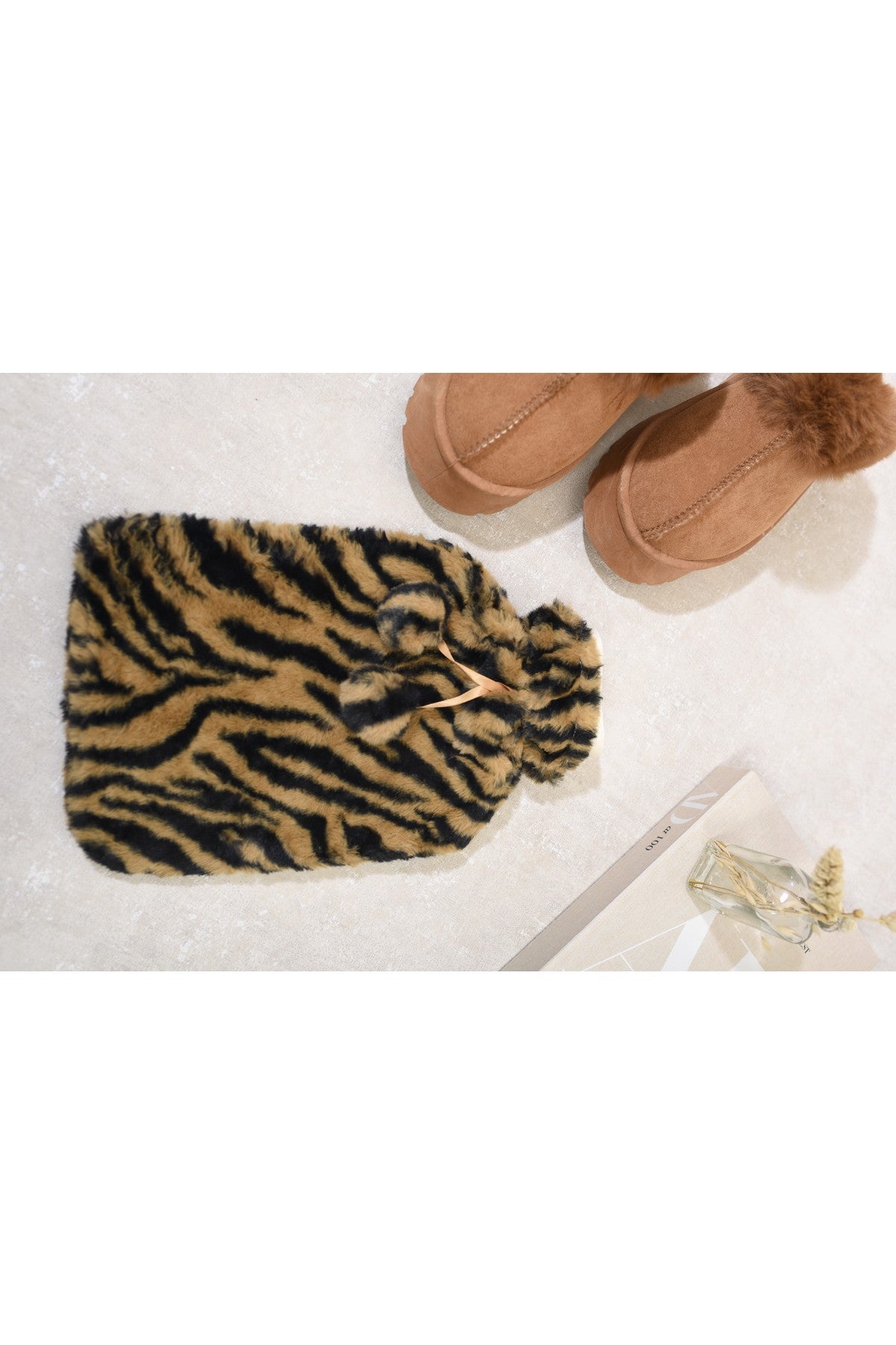 Ivy Faux Fur Hot Water Bottle - Brown/Black