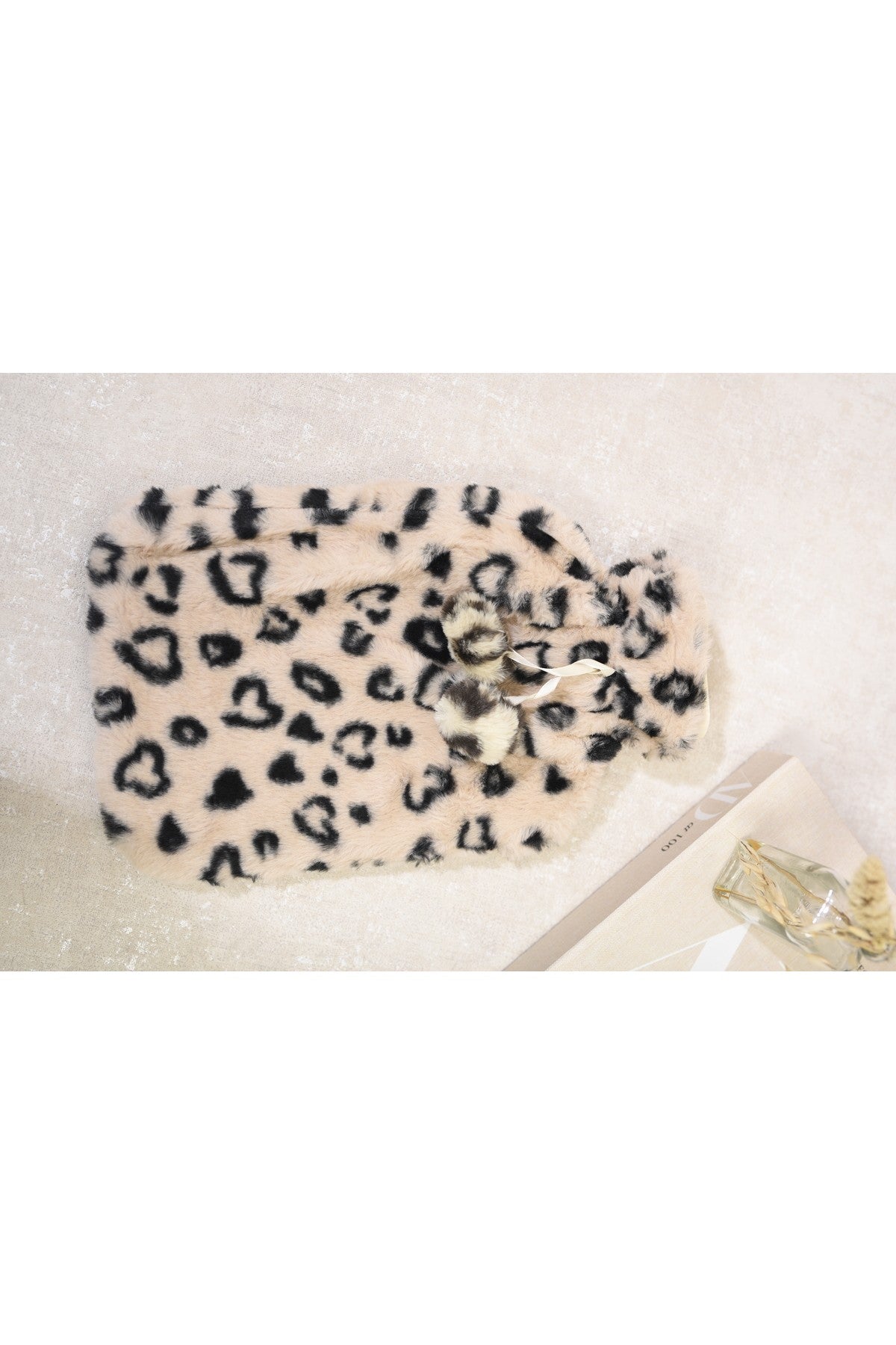 Ivy Faux Fur Hot Water Bottle - Mocha/Black