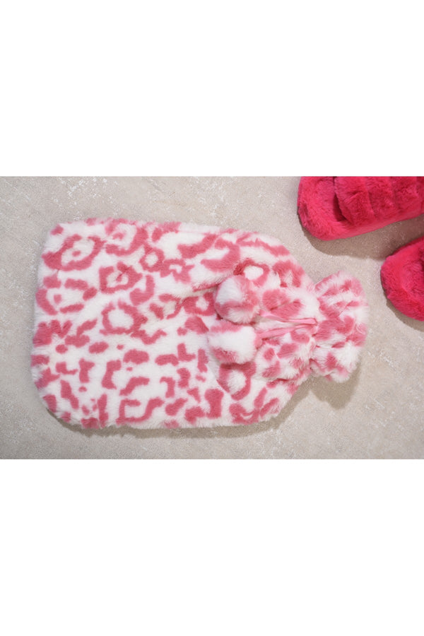 Ivy Faux Fur Hot Water Bottle - Pink/White