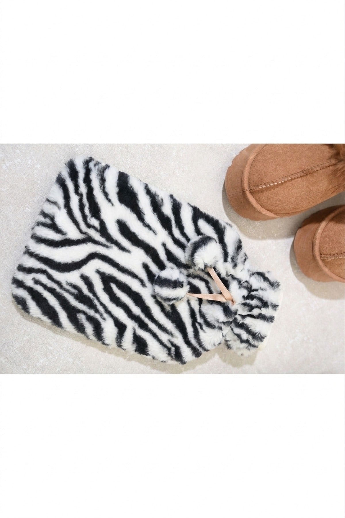 Ivy Faux Fur Hot Water Bottle - White/black