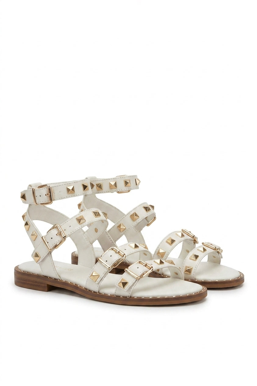 Jaliyah Studded Buckle Strappy Sandals - Beige_wb