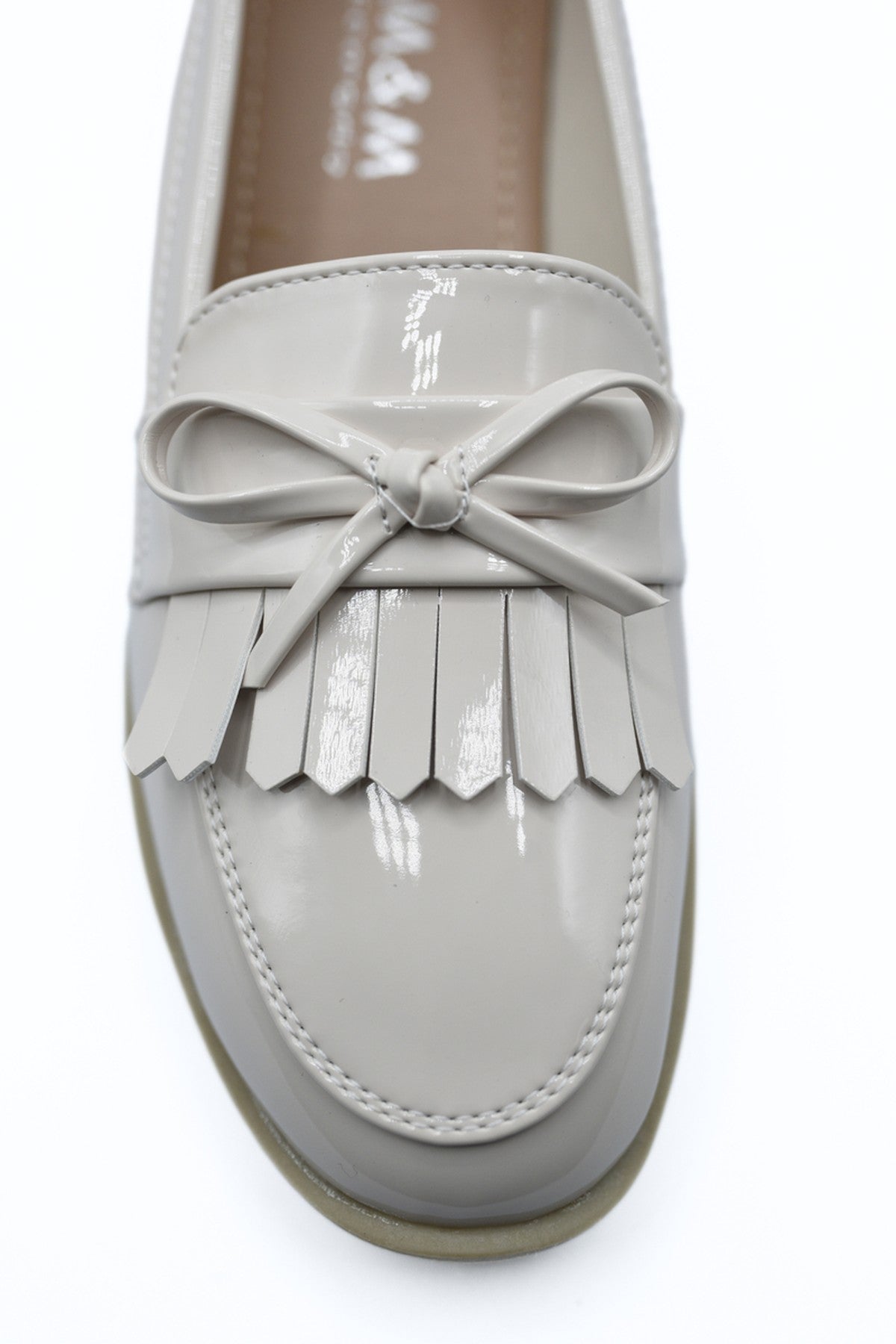 Janelle Bow Detail Flatform Slip On Loafer Shoes - Beige