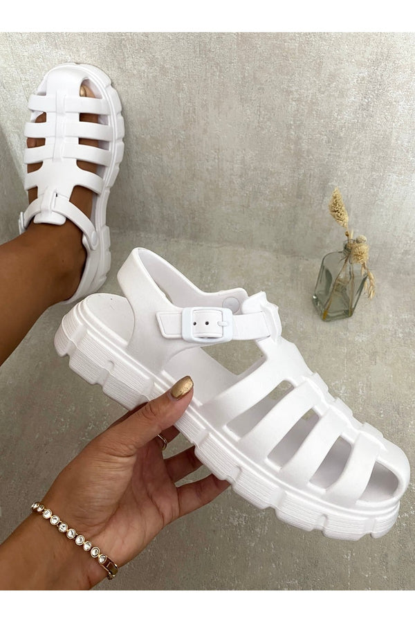 Janelle Summer Round Toe Strappy Chunky Sandals - White