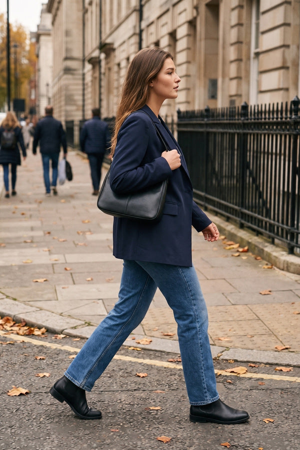 Jemma Open Front Oversized Casual Blazer - Navy