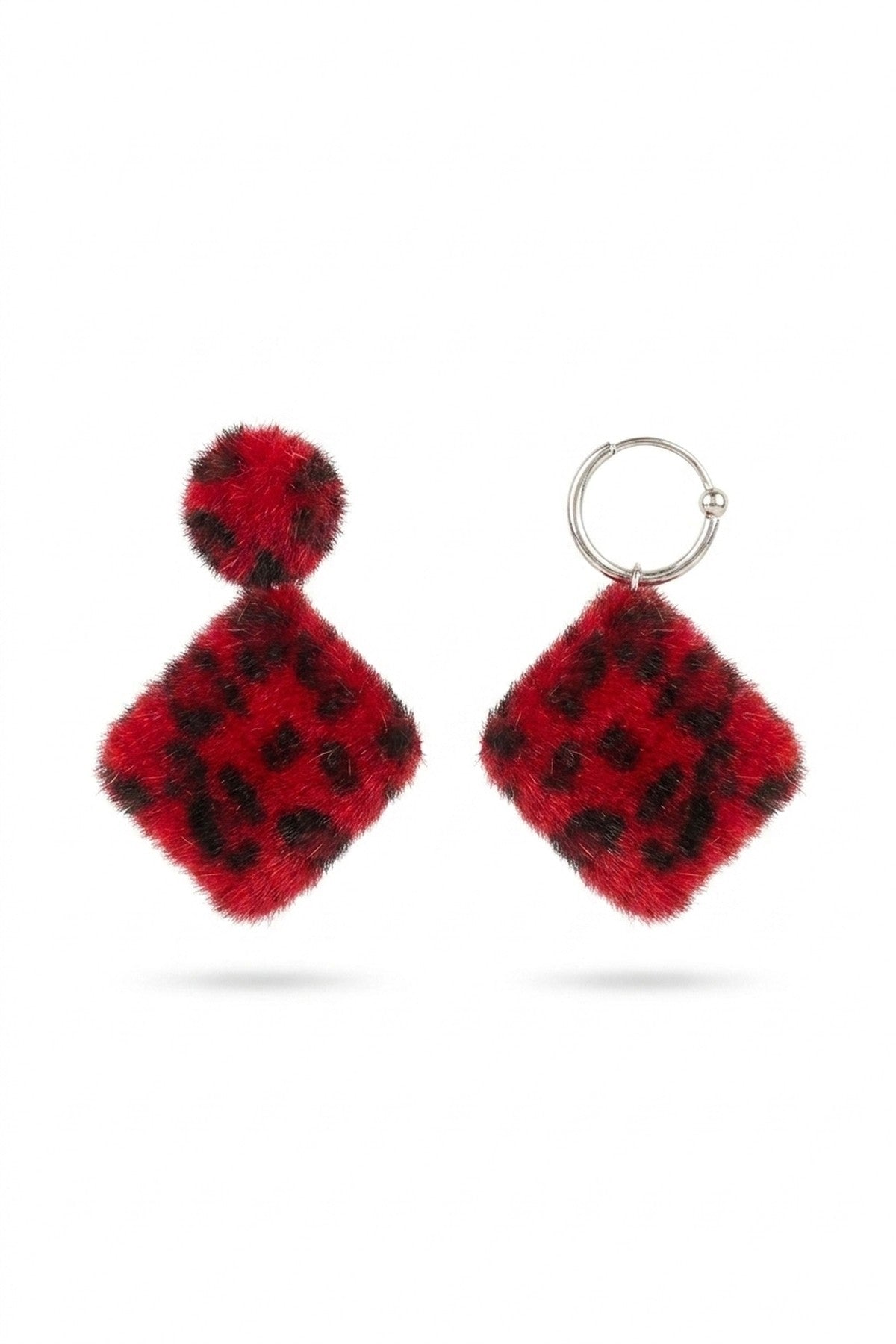 Jen Leopard Print Fuzzy Earrings - Red_wb