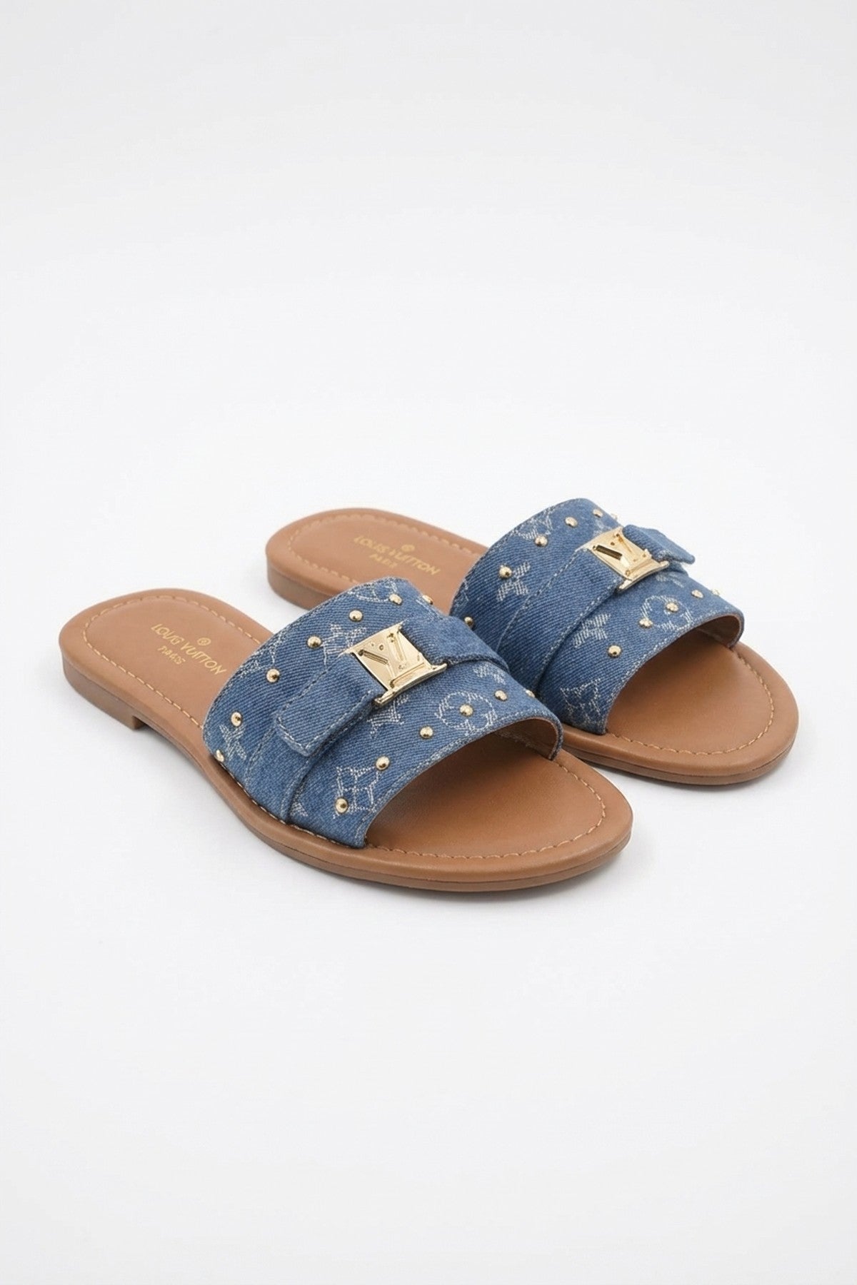 Jenny Open Toe Printed Flat Sandals - Blue