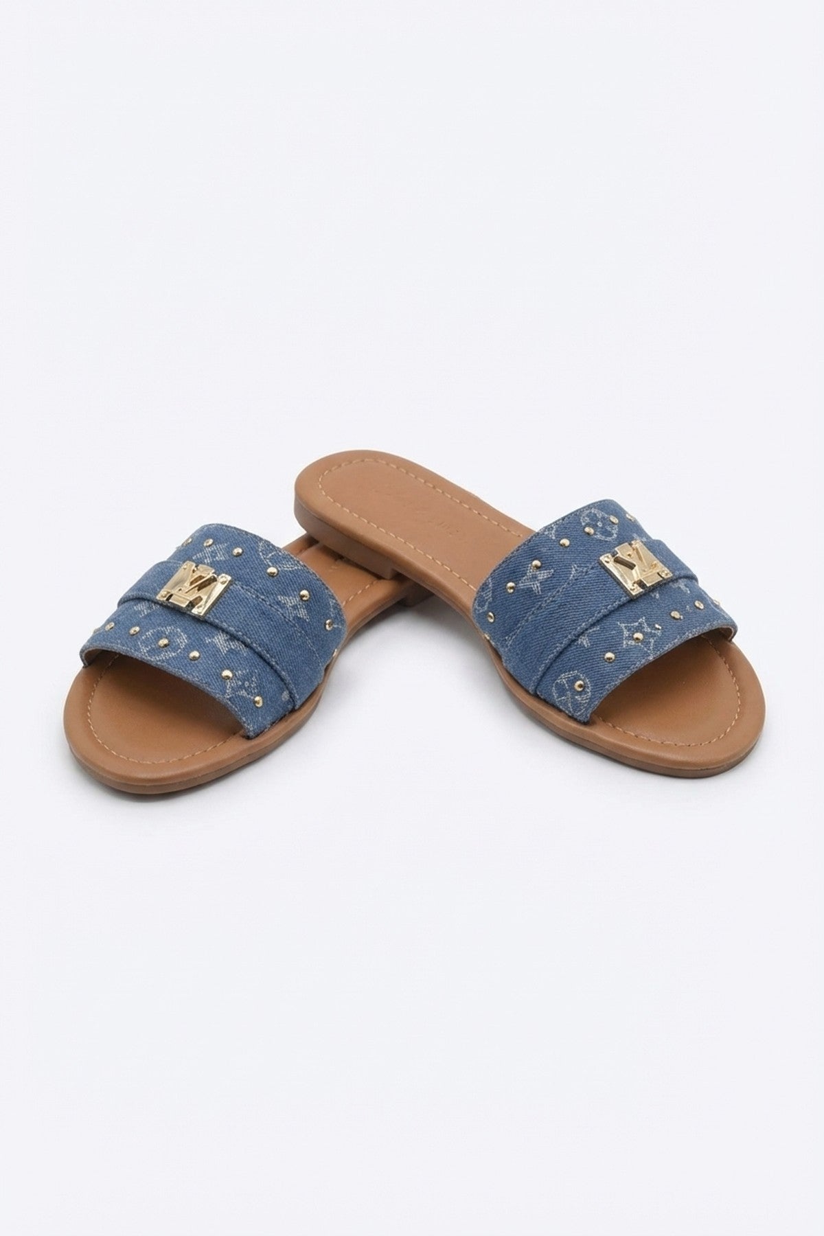 Jenny Open Toe Printed Flat Sandals - Blue