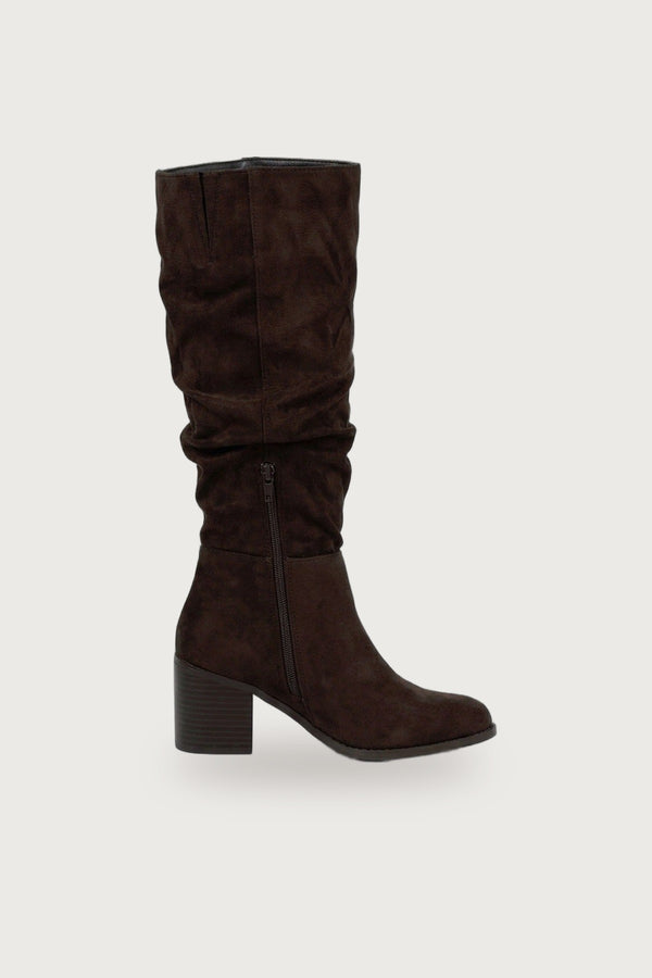 Jessa Faux Suede Slouchy Knee Boots - Brown Suede